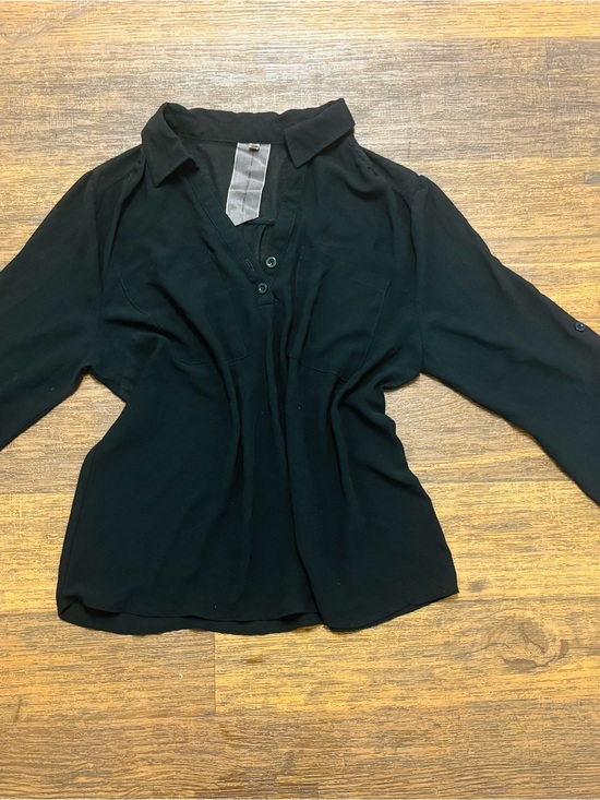 Moon Collection Tops - Moon Collection Black V-Neck Button Front Blouse